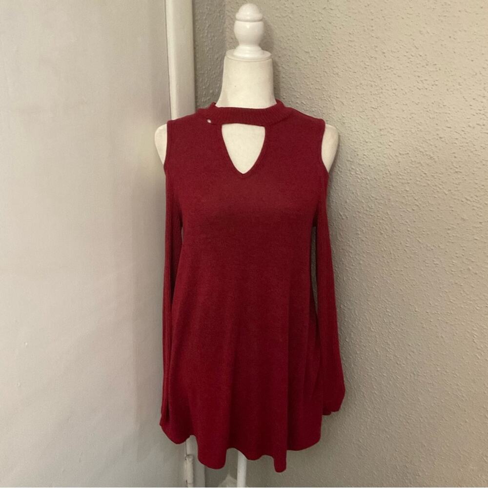 BCX Women’s Trapeze Pullover Mock Cold Shoulder Top Long Sleeve M Fall Boho Cozy